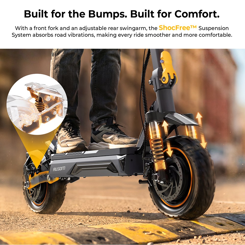 Ausom K20 Pro Dual Motor Electric Scooter, 1000W*2 Motor, 48V 18Ah Battery, 10-inch Tires, 60km/h Max Speed, 90km Range, Front & Rear Disc Brake, Dual Front Suspension, NFC Unlock