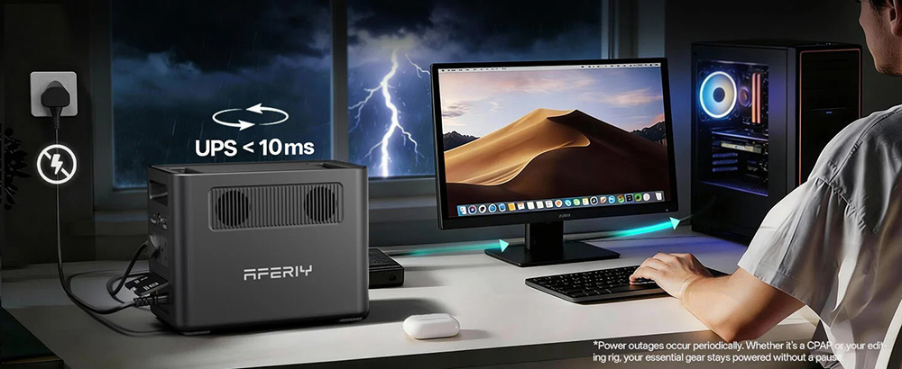 AFERIY Nomad1800 P180 Tragbare Powerstation, 1024 Wh LiFePO4-Akku, 1800 W reiner Sinus-Wechselstrom, <10 ms USV, 9 Ausg&auml;nge mit 140 W PD USB-C, Schnellladung &uuml;ber zwei Eing&auml;nge