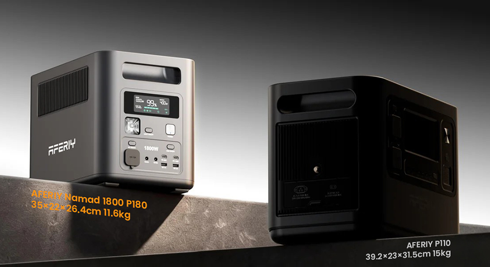 AFERIY Nomad1800 P180 Tragbare Powerstation, 1024 Wh LiFePO4-Akku, 1800 W reiner Sinus-Wechselstrom, <10 ms USV, 9 Ausg&auml;nge mit 140 W PD USB-C, Schnellladung &uuml;ber zwei Eing&auml;nge