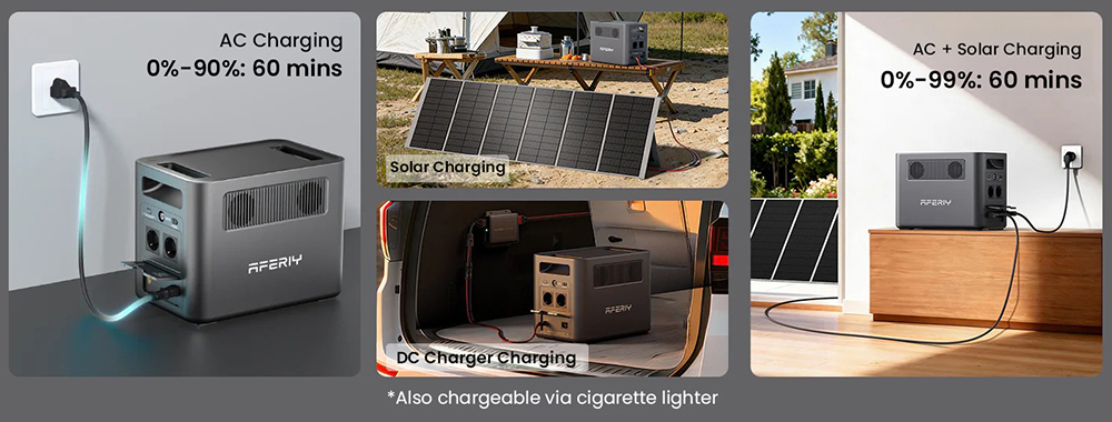 AFERIY Nomad1800 P180 Tragbare Powerstation, 1024 Wh LiFePO4-Akku, 1800 W reiner Sinus-Wechselstrom, <10 ms USV, 9 Ausg&auml;nge mit 140 W PD USB-C, Schnellladung &uuml;ber zwei Eing&auml;nge