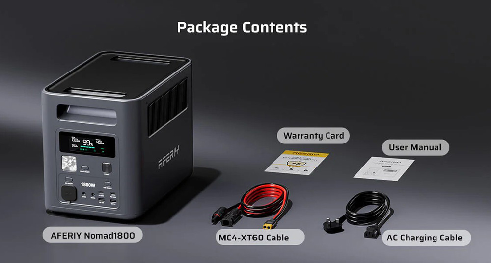 AFERIY Nomad1800 P180 Tragbare Powerstation, 1024 Wh LiFePO4-Akku, 1800 W reiner Sinus-Wechselstrom, <10 ms USV, 9 Ausg&auml;nge mit 140 W PD USB-C, Schnellladung &uuml;ber zwei Eing&auml;nge