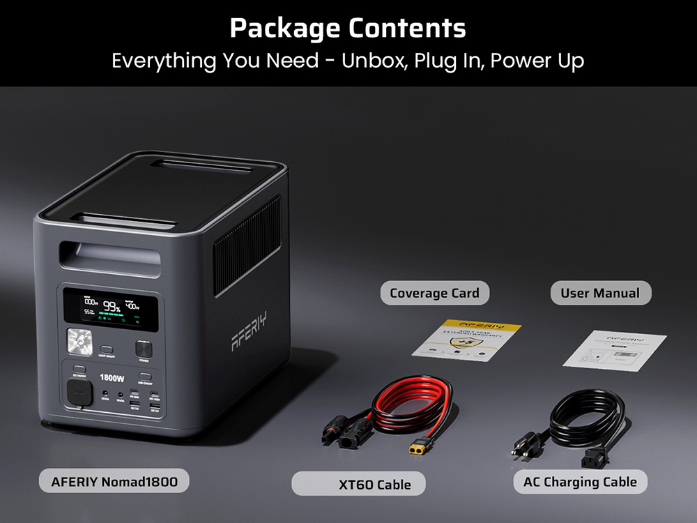 AFERIY Nomad1800 P180 Portable Power Station, 1800W Pure Sine Wave (3600W Peak), 1024Wh LiFePO4 Battery, 1500W Fast Charging, <10ms UPS Backup, 13 I/O Ports, 4 Charging Methods