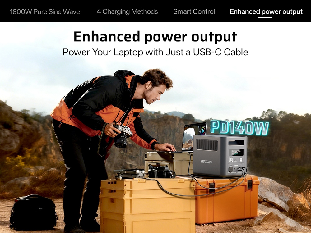 AFERIY Nomad1800 P180 Portable Power Station, 1800W Pure Sine Wave (3600W Peak), 1024Wh LiFePO4 Battery, 1500W Fast Charging, <10ms UPS Backup, 13 I/O Ports, 4 Charging Methods