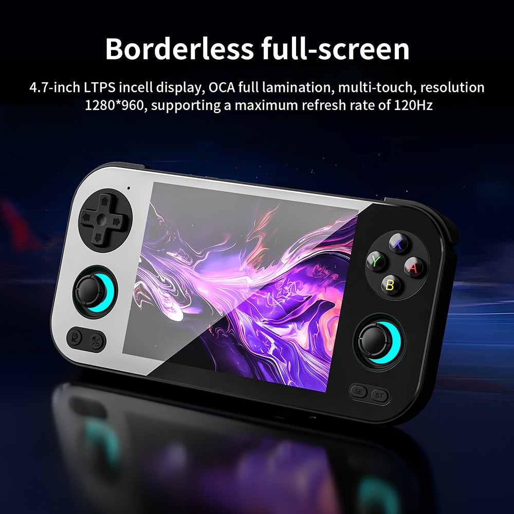 ANBERNIC RG476H AI Game Console, 4.7 inch 1280*960 120Hz Screen, 256GB TF Card with 8200 Games, 8GB LPDDR4X RAM 128GB UFS2.2 Storage, Supports PS2, WII, NGC, 3DS, PSP, DC, SS, PS1, NDS, N64, ARCADE, FBA, NEOGEO, GBA, GBC, GB, SFC, FC - Black