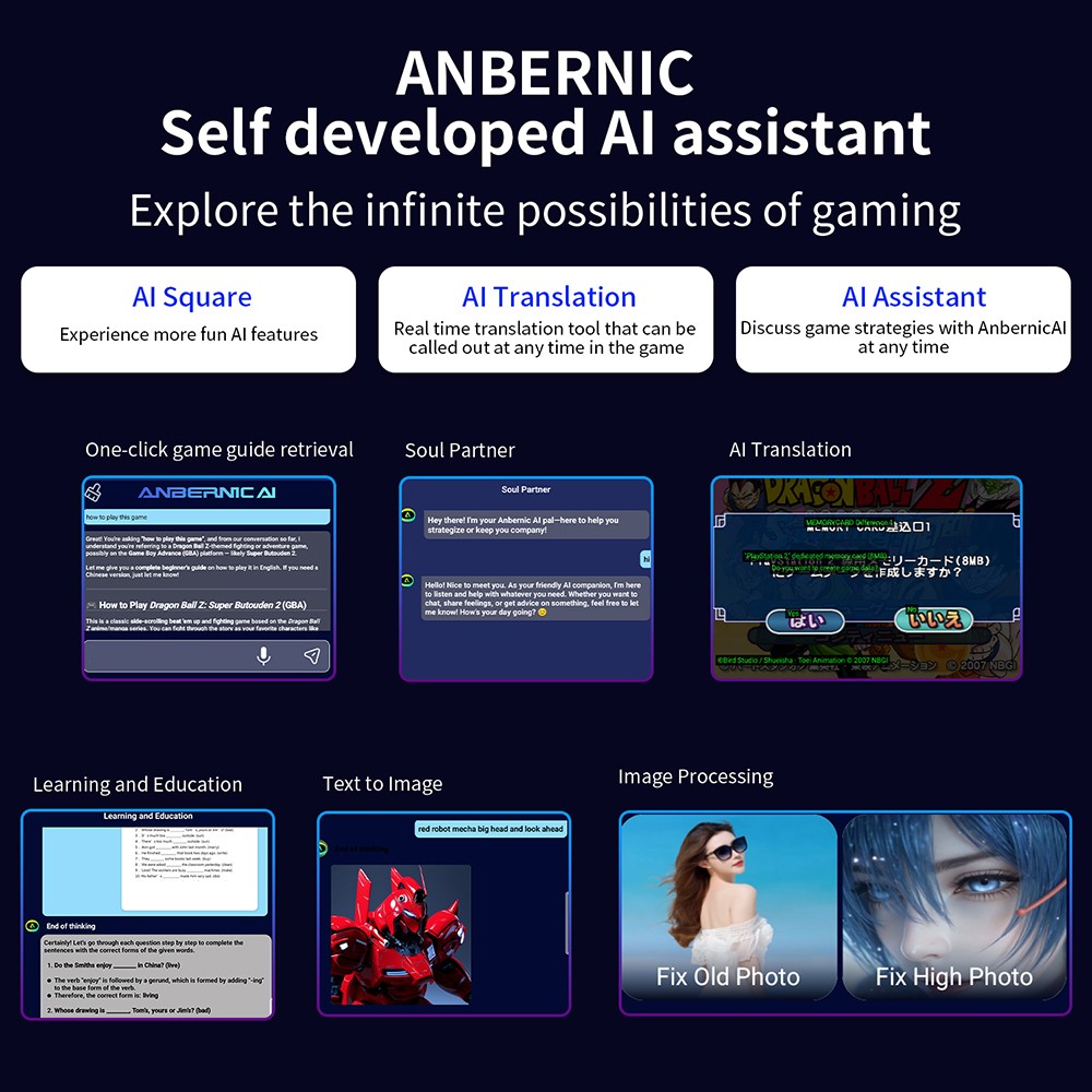 ANBERNIC RG476H AI Game Console, 4.7 inch 1280*960 120Hz Screen, 256GB TF Card with 8200 Games, 8GB LPDDR4X RAM 128GB UFS2.2 Storage, Supports PS2, WII, NGC, 3DS, PSP, DC, SS, PS1, NDS, N64, ARCADE, FBA, NEOGEO, GBA, GBC, GB, SFC, FC - Black