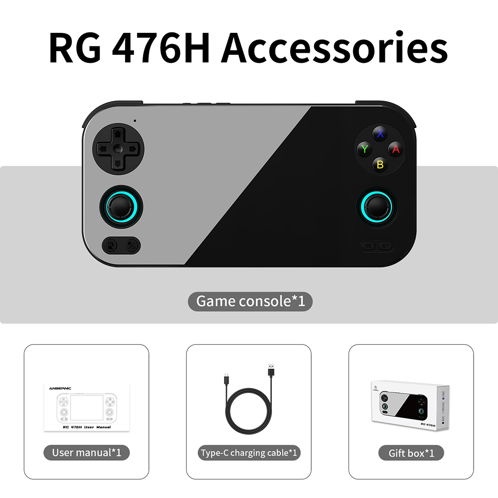ANBERNIC RG476H AI Game Console, 4.7 inch 1280*960 120Hz Screen, 256GB TF Card with 8200 Games, 8GB LPDDR4X RAM 128GB UFS2.2 Storage, Supports PS2, WII, NGC, 3DS, PSP, DC, SS, PS1, NDS, N64, ARCADE, FBA, NEOGEO, GBA, GBC, GB, SFC, FC - Black