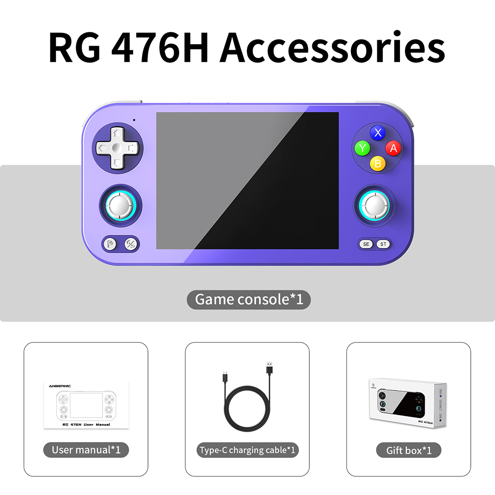 ANBERNIC RG476H AI Game Console, 4.7 inch 1280*960 120Hz Screen, 256GB TF Card with 8200 Games, 8GB LPDDR4X RAM 128GB UFS2.2 Storage, Supports PS2, WII, NGC, 3DS, PSP, DC, SS, PS1, NDS, N64, ARCADE, FBA, NEOGEO, GBA, GBC, GB, SFC, FC - Indigo