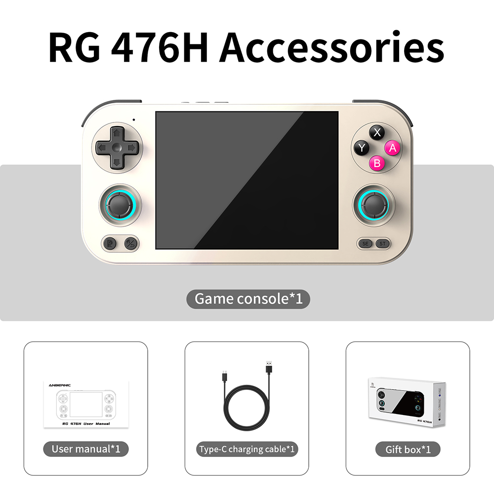 ANBERNIC RG476H AI Game Console, 4.7 inch 1280*960 120Hz Screen, 256GB TF Card with 8200 Games, 8GB LPDDR4X RAM 128GB UFS2.2 Storage, Supports PS2, WII, NGC, 3DS, PSP, DC, SS, PS1, NDS, N64, ARCADE, FBA, NEOGEO, GBA, GBC, GB, SFC, FC - Retro Grey