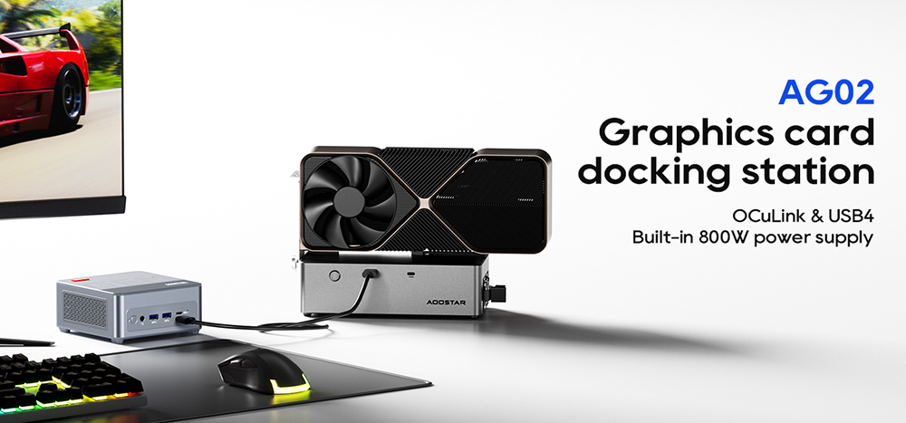 AOOSTAR AG02 eGPU Dock with Oculink & USB4 Port, 100W Reverse Charging, Built-in 800W Power Supply, Supports TGX Interface Hot-swap