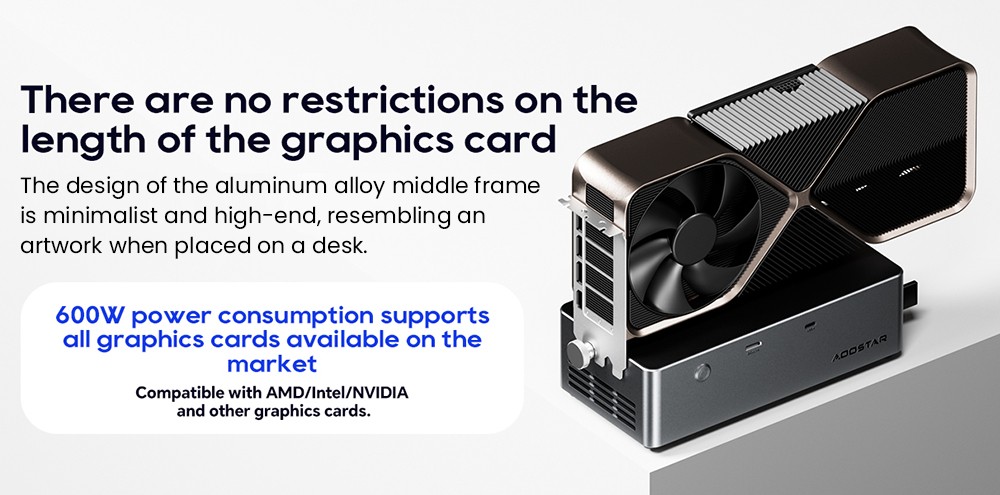 AOOSTAR AG02 eGPU Dock with Oculink & USB4 Port, 100W Reverse Charging, Built-in 800W Power Supply, Supports TGX Interface Hot-swap