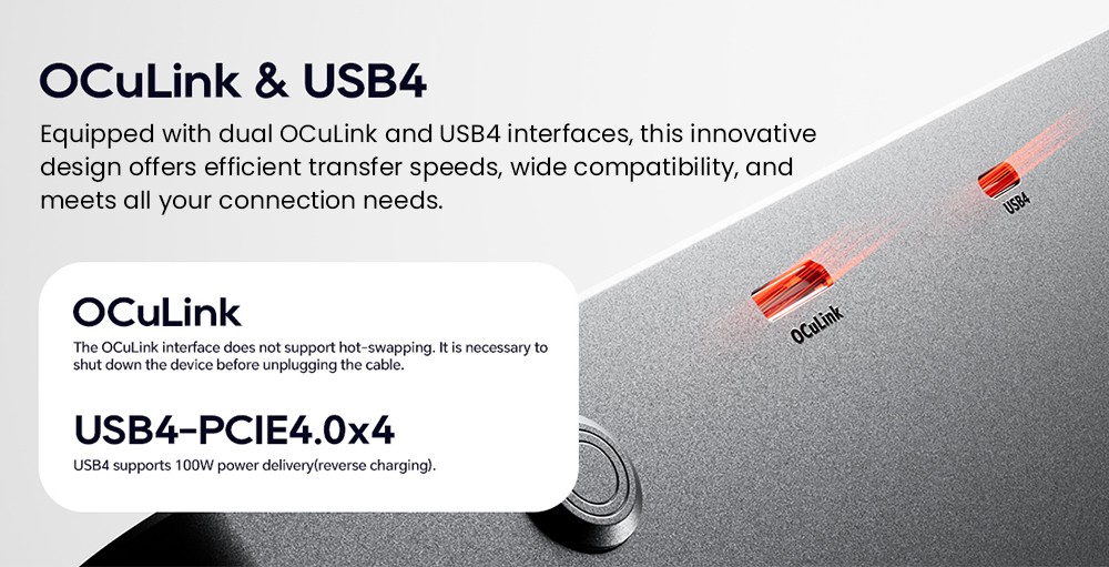 AOOSTAR AG02 eGPU Dock with Oculink & USB4 Port, 100W Reverse Charging, Built-in 800W Power Supply, Supports TGX Interface Hot-swap