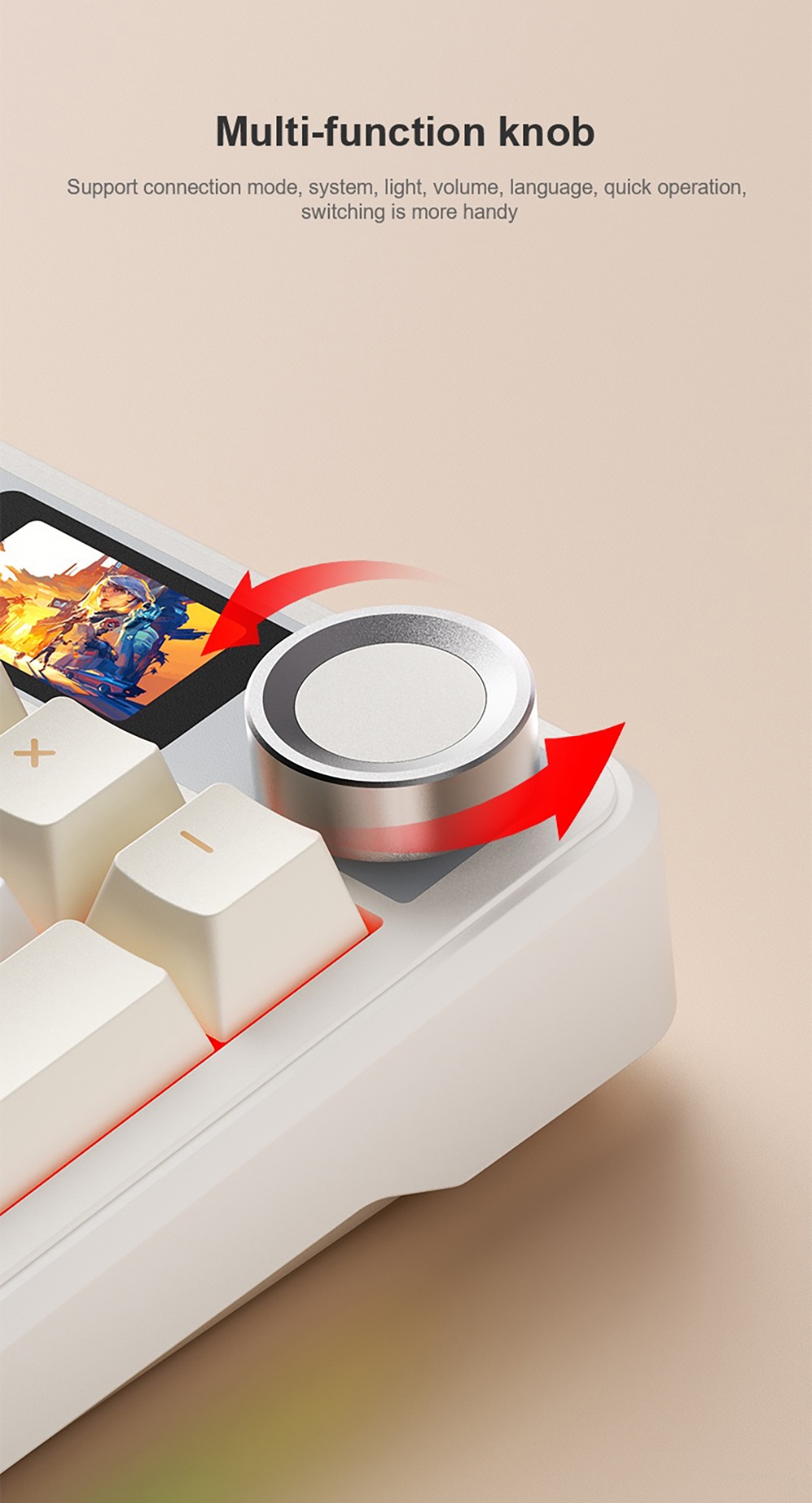 AULA F108 Pro Tri-Mode Wireless Mechanical Keyboard, 104-Key Gasket Mount, Hot-Swappable LEOBOG Graywood V3 Linear Switch, 1.14-Inch LCD Screen, RGB Backlit, 8000mAh Battery - Gradient Pink