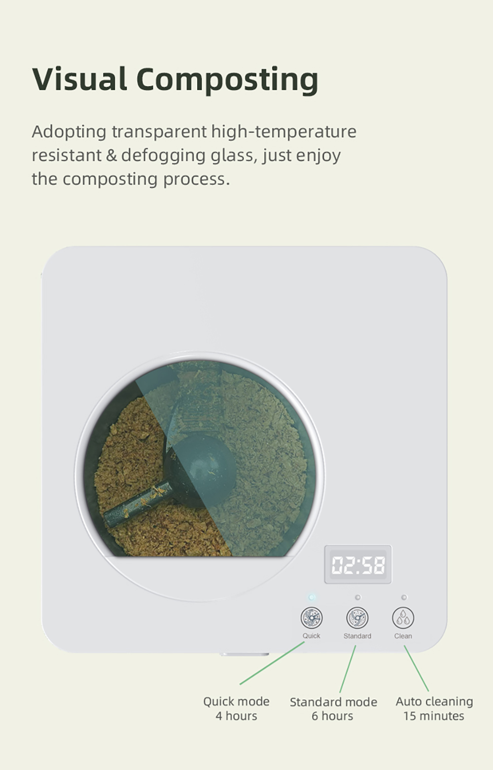 BEECO HQD-260-Plus K&uuml;chenkomposter, 2,5 l Fassungsverm&ouml;gen, Schnelltrocknung, 550 W Hochtemperatur-Trocknung und -Zerkleinerung, geruchsneutral dank Aktivkohlefilter, Bedienung per Knopfdruck, digitale Statusanzeige &ndash; Wei&szlig;