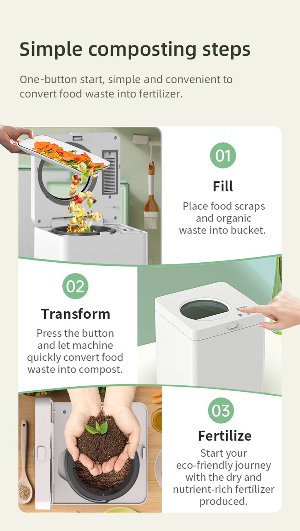 BEECO HQD-260-Plus K&uuml;chenkomposter, 2,5 l Fassungsverm&ouml;gen, Schnelltrocknung, 550 W Hochtemperatur-Trocknung und -Zerkleinerung, geruchsneutral dank Aktivkohlefilter, Bedienung per Knopfdruck, digitale Statusanzeige &ndash; Wei&szlig;