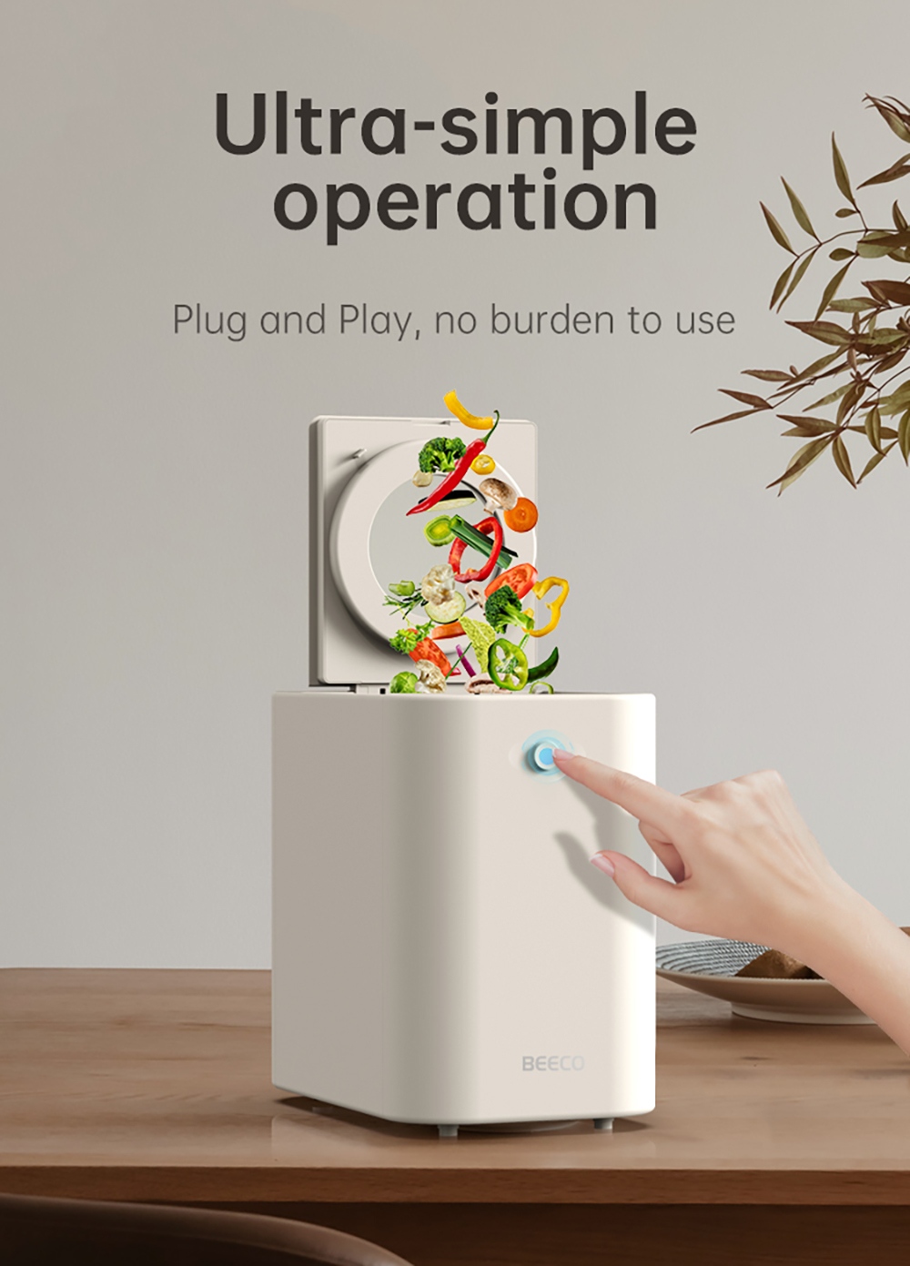 BEECO HQD-260C Elektrischer K&uuml;chenkomposter, 2,5 l Fassungsverm&ouml;gen, 470 W Leistung, 6 intelligente Modi, Selbstreinigung, geruchsneutral dank Aktivkohlefilter, kompaktes Design mit Sichtfenster, Ein-Knopf-Bedienung &ndash; Lotte White