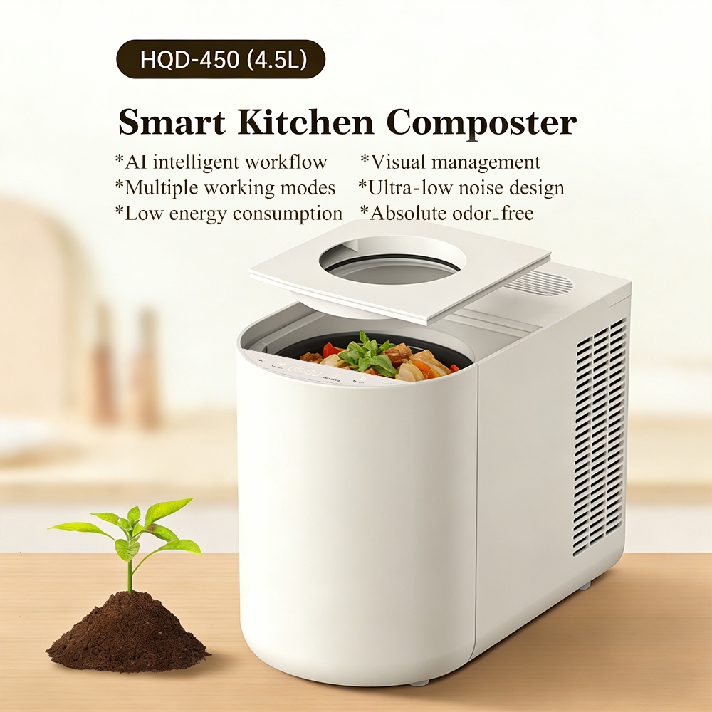 BEECO HQD-450 Intelligenter elektrischer K&uuml;chenkomposter, KI-Steuerung, Aktivkohle-Geruchsfilterung, Selbstreinigung, 4,5 l Fassungsverm&ouml;gen, Mehrzweck-Bioabfallzerkleinerer &ndash; Lotte White