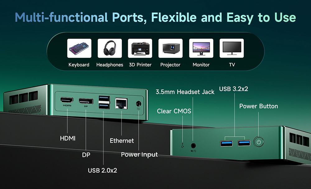 BMAX B6 Turbo Mini-PC, Intel Core i5-8257U (4 Kerne, bis zu 3,9 GHz), 16 GB DDR4-RAM, 512 GB SSD, HDMI + DP Dual-4K-Display, 4 USB 3.0-Anschl&uuml;sse (11.000 Mbit/s), RJ45-Anschluss, 1 x 3,5-mm-Audioanschluss, WLAN 6, Bluetooth 5.0