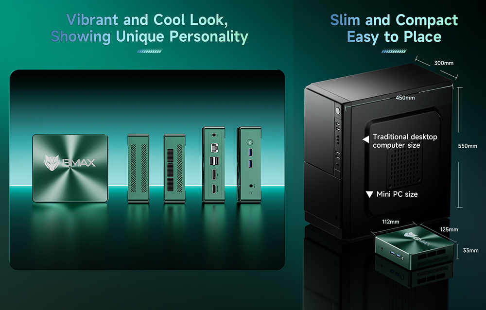 BMAX B6 Turbo Mini-PC, Intel Core i5-8257U (4 Kerne, bis zu 3,9 GHz), 16 GB DDR4-RAM, 512 GB SSD, HDMI + DP Dual-4K-Display, 4 USB 3.0-Anschl&uuml;sse (11.000 Mbit/s), RJ45-Anschluss, 1 x 3,5-mm-Audioanschluss, WLAN 6, Bluetooth 5.0