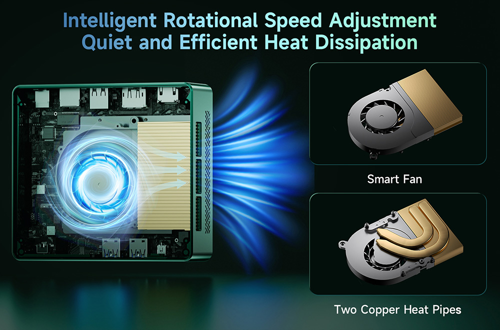 BMAX B6 Turbo Mini-PC, Intel Core i5-8257U (4 Kerne, bis zu 3,9 GHz), 16 GB DDR4-RAM, 512 GB SSD, HDMI + DP Dual-4K-Display, 4 USB 3.0-Anschl&uuml;sse (11.000 Mbit/s), RJ45-Anschluss, 1 x 3,5-mm-Audioanschluss, WLAN 6, Bluetooth 5.0