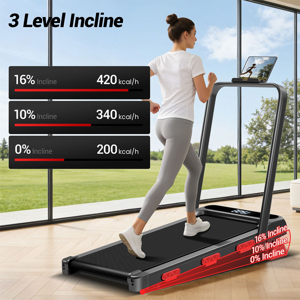 EviTrend Z1F 3-in-1 Foldable Treadmill with 16% Incline, 3 Manual Incline Levels, 2.5HP Quiet Brushless Motor, 10km/h Max Speed, 136kg Capacity, 39cm Wide Running Belt, 6 Shock Absorbers, LED Display, for Home & Office