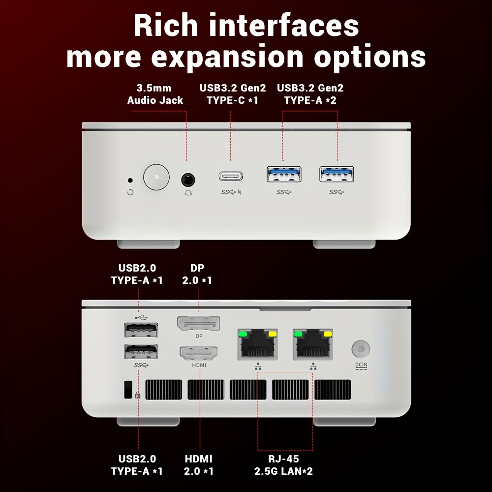 FIREBAT AM02 Mini-PC (Barebone, ohne RAM und SSD), AMD Ryzen 7 8745HS 8 Kerne, max. 4,9 GHz, Triple-Display mit USB-C, DisplayPort und HDMI, WLAN 6, Bluetooth 5.2, 2 x USB 3.2, 2 x USB 2.0, 2 x 2,5G RJ45
