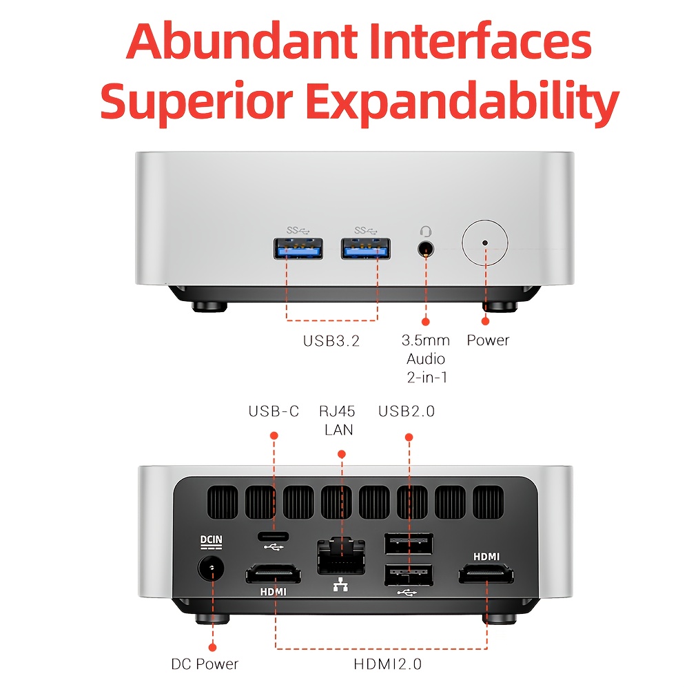 FIREBAT R2 Mini-PC, AMD Ryzen 5 3500U 4-Kern, max. 3,7 GHz, 16 GB RAM, 512 GB SSD, 2 x HDMI Dual-4K-Display, WiFi 5, Bluetooth 4.2, 1 x USB-C, 2 x USB 3.2, 2 x USB 2.0, 1 x RJ45, 1 x Audio-Buchse