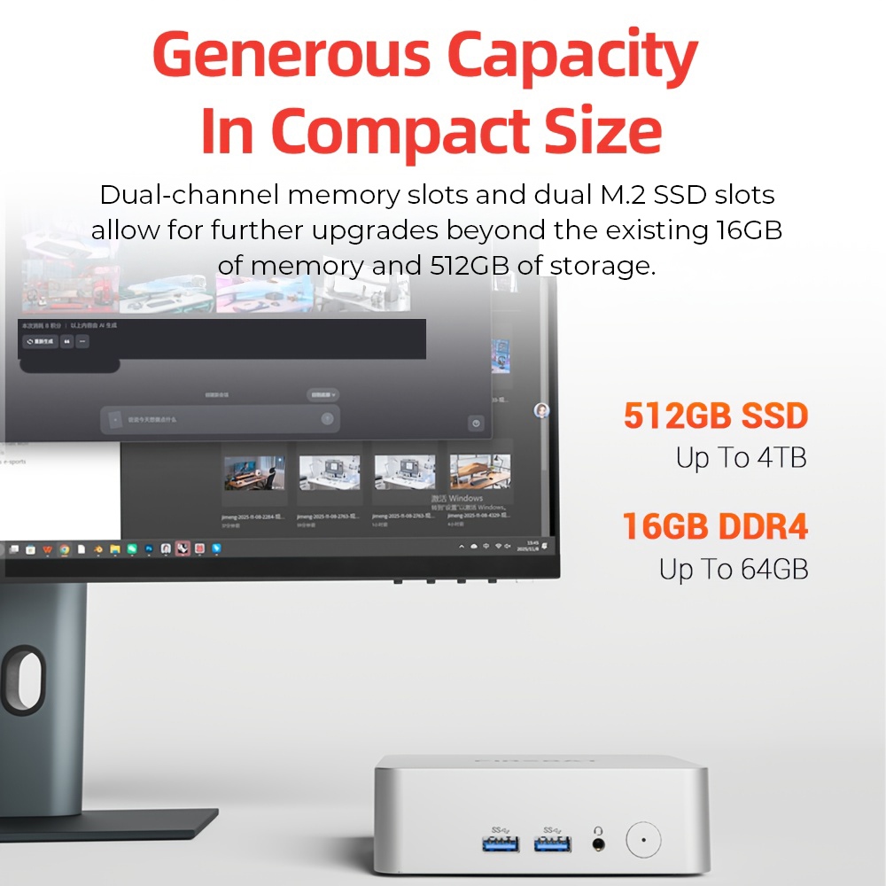 FIREBAT R2 Mini PC, AMD Ryzen 5 3500U 4 Cores Max 3.7GHz, 16GB RAM 512GB SSD, 2*HDMI Dual 4K Display, WiFi 5 Bluetooth 4.2, 1*USB-C, 2*USB3.2, 2*USB2.0, 1*RJ45, 1*Audio Jack