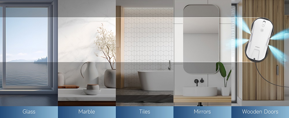 FMART T11 Window Cleaning Robot with 10 Wipes, 5300Pa Suction, 4-Way Auto Spray, 100ml Tank, 60mm Slim Design, 20min UPS, 4m Safety Rope, Smart Navigation, Remote Control