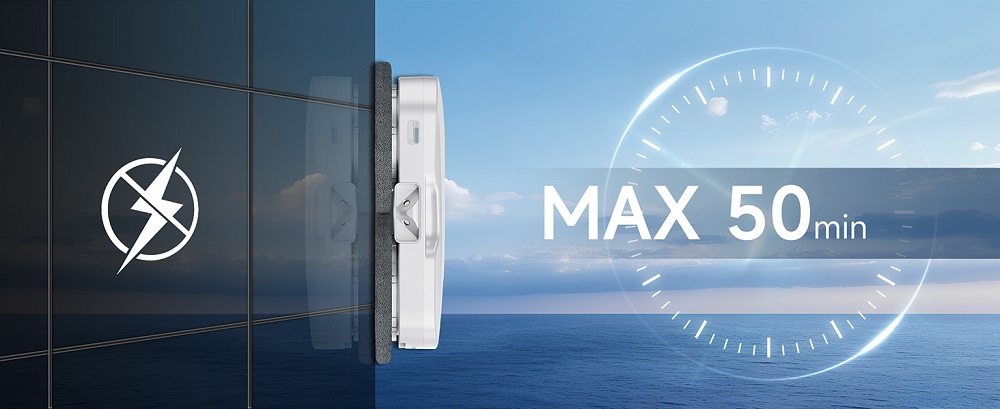 FMART T11 Window Cleaning Robot with 10 Wipes, 5300Pa Suction, 4-Way Auto Spray, 100ml Tank, 60mm Slim Design, 20min UPS, 4m Safety Rope, Smart Navigation, Remote Control