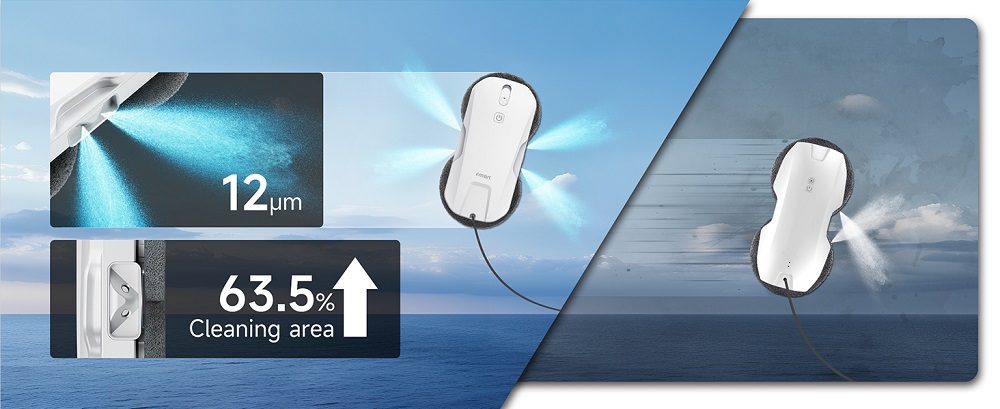 FMART T11 Window Cleaning Robot with 10 Wipes, 5300Pa Suction, 4-Way Auto Spray, 100ml Tank, 60mm Slim Design, 20min UPS, 4m Safety Rope, Smart Navigation, Remote Control