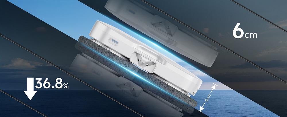 FMART T11 Window Cleaning Robot with 10 Wipes, 5300Pa Suction, 4-Way Auto Spray, 100ml Tank, 60mm Slim Design, 20min UPS, 4m Safety Rope, Smart Navigation, Remote Control