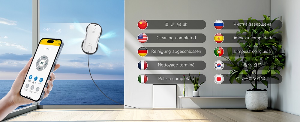 FMART T11 Window Cleaning Robot with 10 Wipes, 5300Pa Suction, 4-Way Auto Spray, 100ml Tank, 60mm Slim Design, 20min UPS, 4m Safety Rope, Smart Navigation, Remote Control