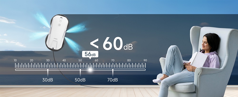 FMART T11 Window Cleaning Robot with 10 Wipes, 5300Pa Suction, 4-Way Auto Spray, 100ml Tank, 60mm Slim Design, 20min UPS, 4m Safety Rope, Smart Navigation, Remote Control