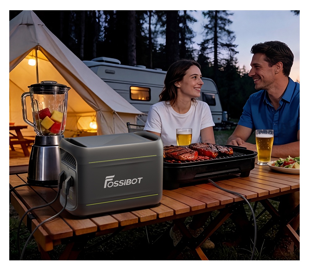 Tragbare Powerstation FOSSiBOT F1800, 1024 Wh LiFePO4, 1800 W AC-Ausgang, ultraschnelles Laden mit 1200 W AC und 500 W Solar, mehrere USB-/Typ-C-/Kfz-Anschl&uuml;sse, App-Steuerung, leise USV (<10 ms).