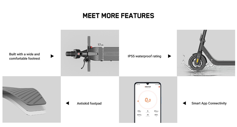 INMOTION Air Elektroroller, 350-W-Motor (720 W Spitzenleistung), 270-Wh-Akku, 10-Zoll-Luftreifen, 30 km/h H&ouml;chstgeschwindigkeit, 35 km Reichweite, elektronische und Trommelbremsen, 120 kg Zuladung