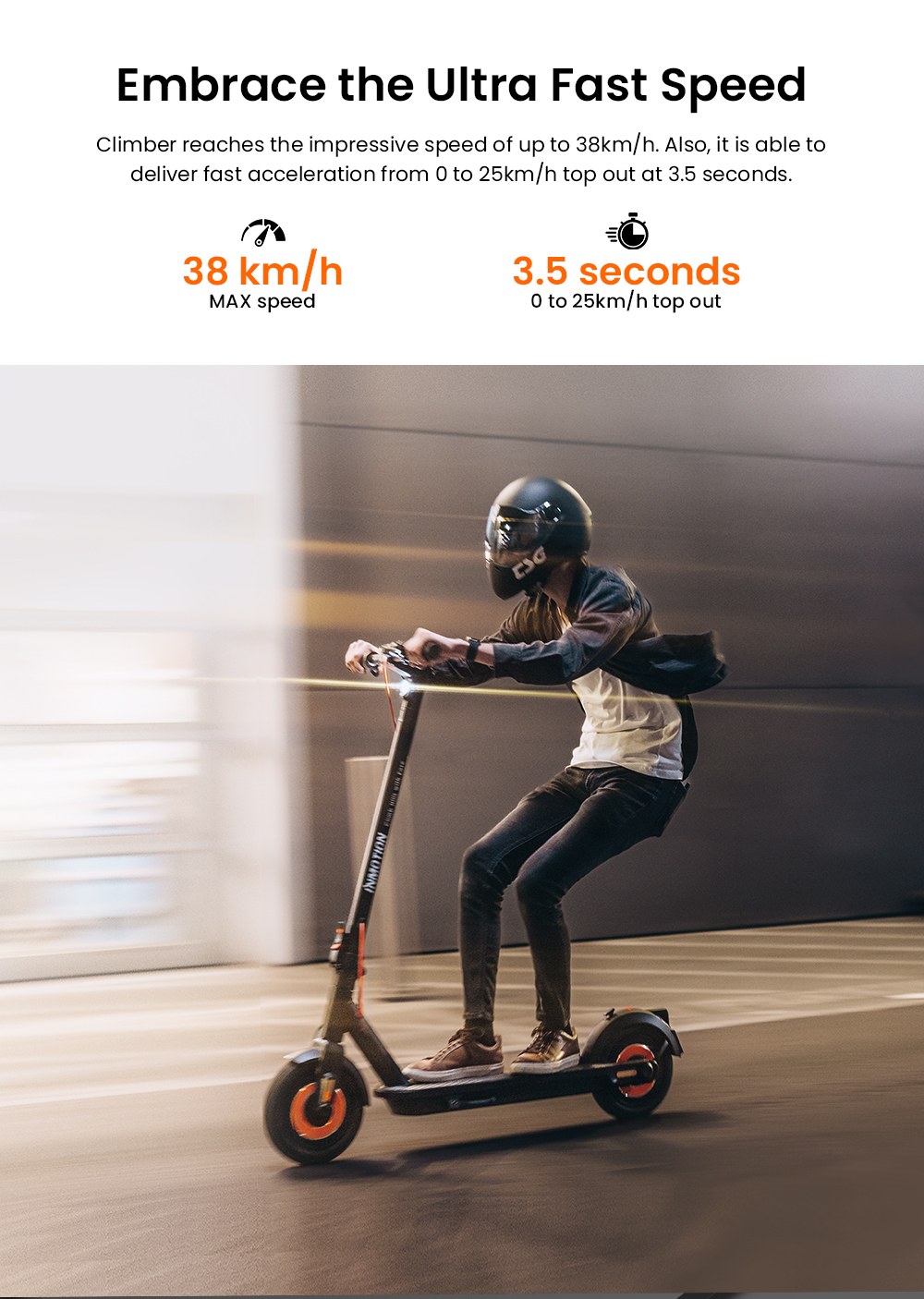 INMOTION CLIMBER Electric Scooter, 750W*2 Motor, 36V 15Ah Battery, 10-Inch Pneumatic Tires, 38km/h Max Speed, 56km Range, Electronic & Disc Brakes, 130kg Load