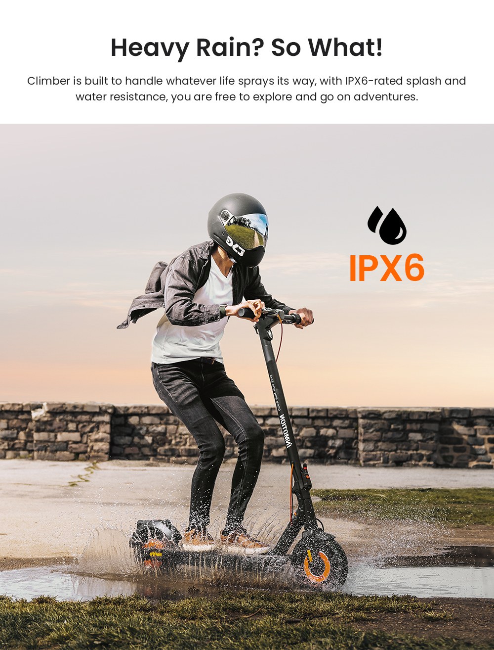 INMOTION CLIMBER Electric Scooter, 750W*2 Motor, 36V 15Ah Battery, 10-Inch Pneumatic Tires, 38km/h Max Speed, 56km Range, Electronic & Disc Brakes, 130kg Load
