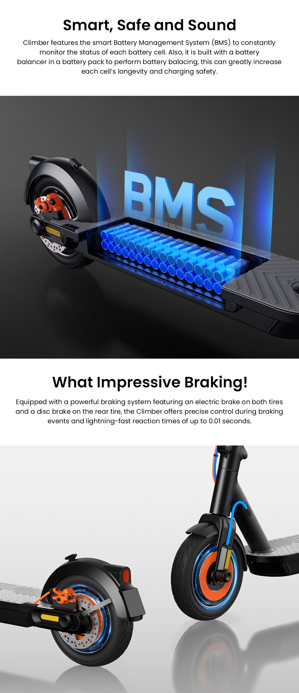 INMOTION CLIMBER Electric Scooter, 750W*2 Motor, 36V 15Ah Battery, 10-Inch Pneumatic Tires, 38km/h Max Speed, 56km Range, Electronic & Disc Brakes, 130kg Load