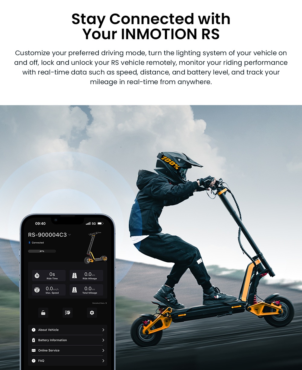 INMOTION RS Elektroroller, 2000-W-Motor (2x), 72-V-40-Ah-Akku, 11&times;3,5-Zoll-Reifen, 110 km/h H&ouml;chstgeschwindigkeit, 160 km Reichweite, hydraulische Scheibenbremsen, einstellbare Vorder- und Hinterradfederung, 150 kg Zuladung