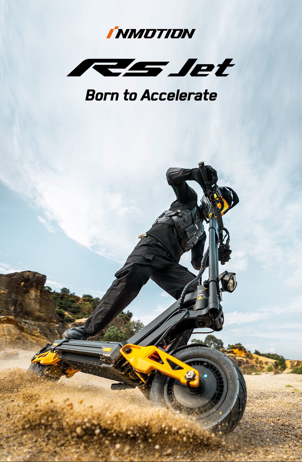 INMOTION RS Jet Elektroroller, 2 x 1200-W-Motor, 72-V-25-Ah-Akku, 11-Zoll-Reifen, 80 km/h H&ouml;chstgeschwindigkeit, 100 km Reichweite, Vorder- und Hinterradschwinge, einstellbare Bodenfreiheit, 4,3-Zoll-Touchscreen-Display