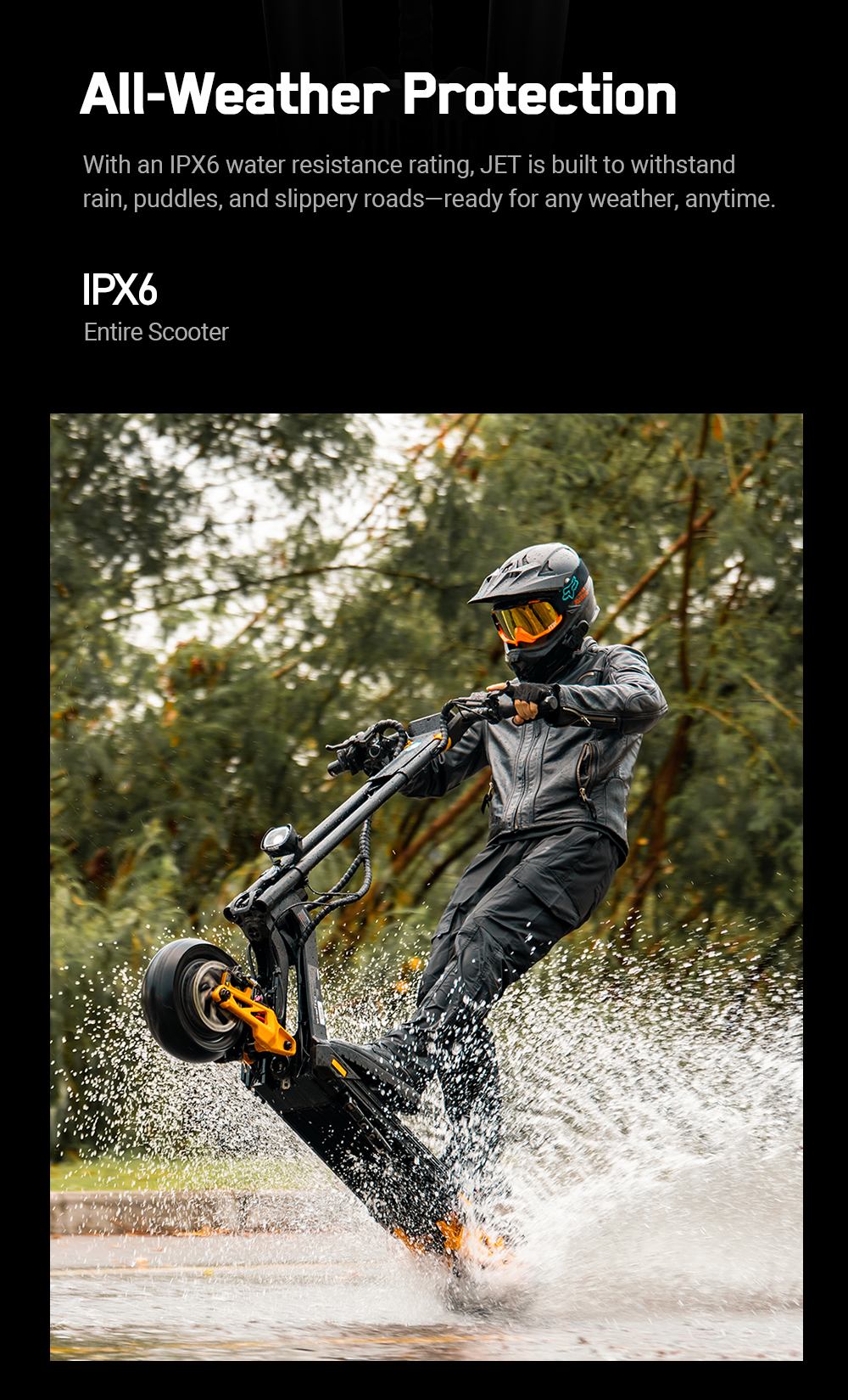 INMOTION RS Jet Elektroroller, 2 x 1200-W-Motor, 72-V-25-Ah-Akku, 11-Zoll-Reifen, 80 km/h H&ouml;chstgeschwindigkeit, 100 km Reichweite, Vorder- und Hinterradschwinge, einstellbare Bodenfreiheit, 4,3-Zoll-Touchscreen-Display