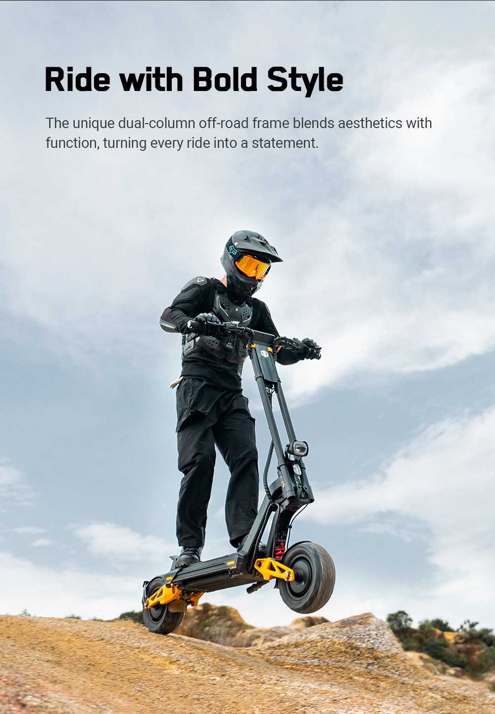 INMOTION RS Jet Elektroroller, 2 x 1200-W-Motor, 72-V-25-Ah-Akku, 11-Zoll-Reifen, 80 km/h H&ouml;chstgeschwindigkeit, 100 km Reichweite, Vorder- und Hinterradschwinge, einstellbare Bodenfreiheit, 4,3-Zoll-Touchscreen-Display