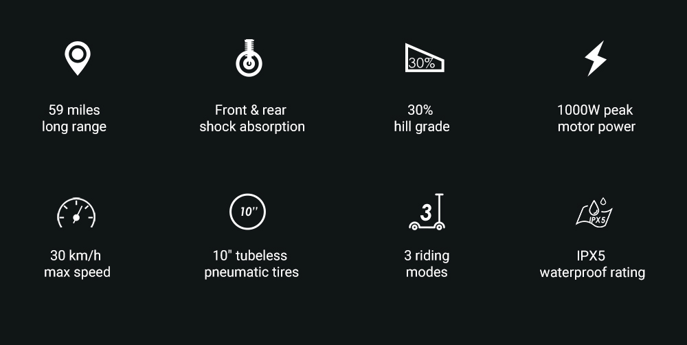 Trottinette &eacute;lectrique INMOTION S1, moteur 500 W (1000 W en cr&ecirc;te), batterie 54 V 13 Ah, pneu pneumatique 10 pouces, vitesse maximale 30 km/h, autonomie 90 km, suspensions avant et arri&egrave;re, &eacute;tanch&eacute;it&eacute; IP55, &eacute;cran LCD
