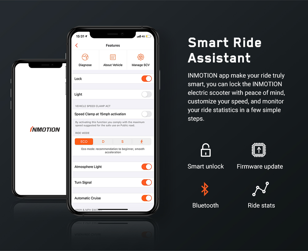 Trottinette &eacute;lectrique INMOTION S1, moteur 500 W (1000 W en cr&ecirc;te), batterie 54 V 13 Ah, pneu pneumatique 10 pouces, vitesse maximale 30 km/h, autonomie 90 km, suspensions avant et arri&egrave;re, &eacute;tanch&eacute;it&eacute; IP55, &eacute;cran LCD