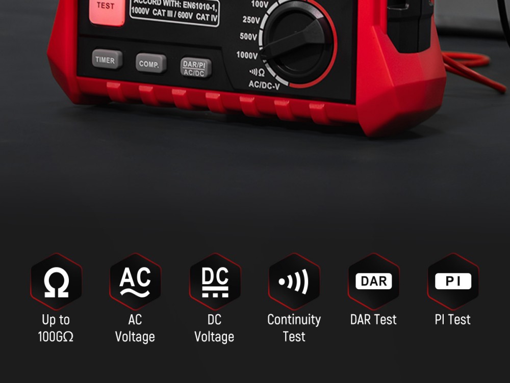 KAIWEETS KE2500 Isolationswiderstandsmessger&auml;t, 2500 V Megohmmeter 0,1 M&Omega;&ndash;200 G&Omega;, DAR/PI-Auto, 5 Pr&uuml;fspannungen, TRMS-Multimeter mit Durchgangspr&uuml;fung, LCD-Display mit Balkenanzeige