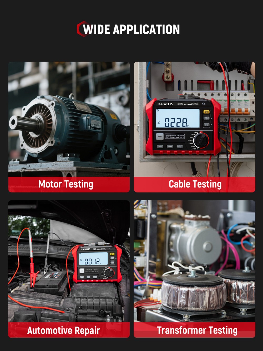 KAIWEETS KE2500 Isolationswiderstandsmessger&auml;t, 2500 V Megohmmeter 0,1 M&Omega;&ndash;200 G&Omega;, DAR/PI-Auto, 5 Pr&uuml;fspannungen, TRMS-Multimeter mit Durchgangspr&uuml;fung, LCD-Display mit Balkenanzeige