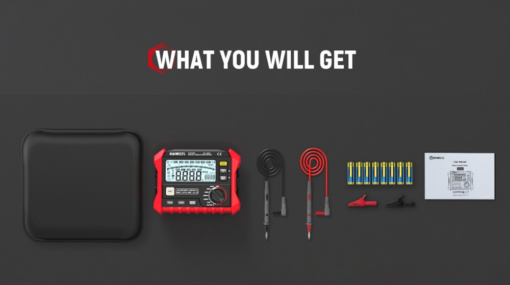 KAIWEETS KE2500 Isolationswiderstandsmessger&auml;t, 2500 V Megohmmeter 0,1 M&Omega;&ndash;200 G&Omega;, DAR/PI-Auto, 5 Pr&uuml;fspannungen, TRMS-Multimeter mit Durchgangspr&uuml;fung, LCD-Display mit Balkenanzeige