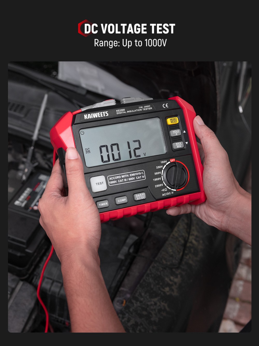 KAIWEETS KE2500 Isolationswiderstandsmessger&auml;t, 2500 V Megohmmeter 0,1 M&Omega;&ndash;200 G&Omega;, DAR/PI-Auto, 5 Pr&uuml;fspannungen, TRMS-Multimeter mit Durchgangspr&uuml;fung, LCD-Display mit Balkenanzeige