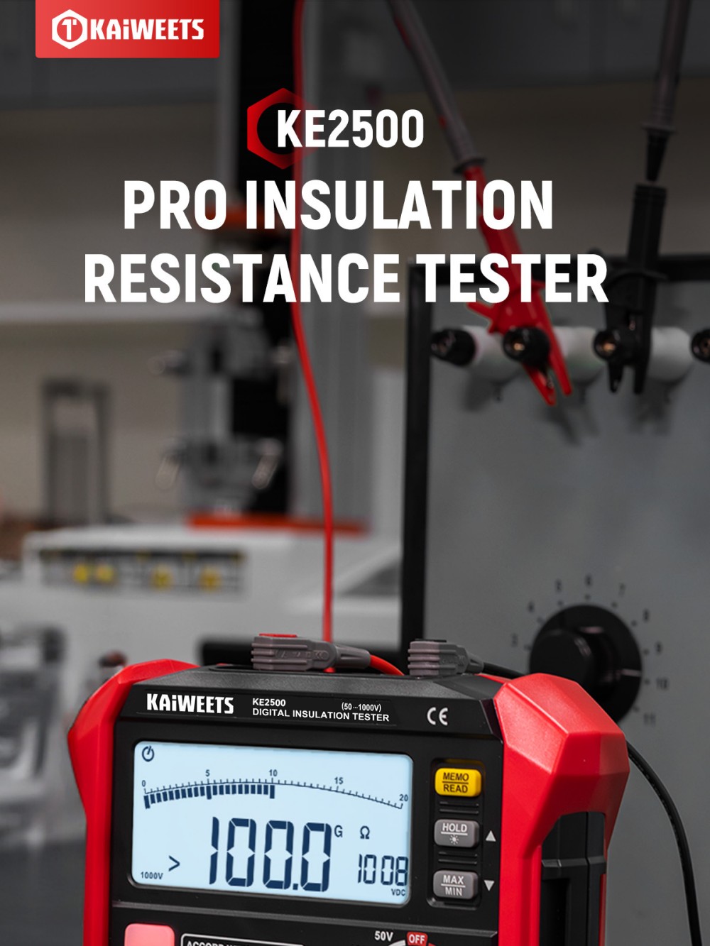 KAIWEETS KE2500 Insulation Resistance Tester, 2500V Megohmmeter 0.1MΩ–200GΩ, DAR/PI Auto, 5 Test Voltages, TRMS Multimeter with Continuity, LCD w/ Bar Graph