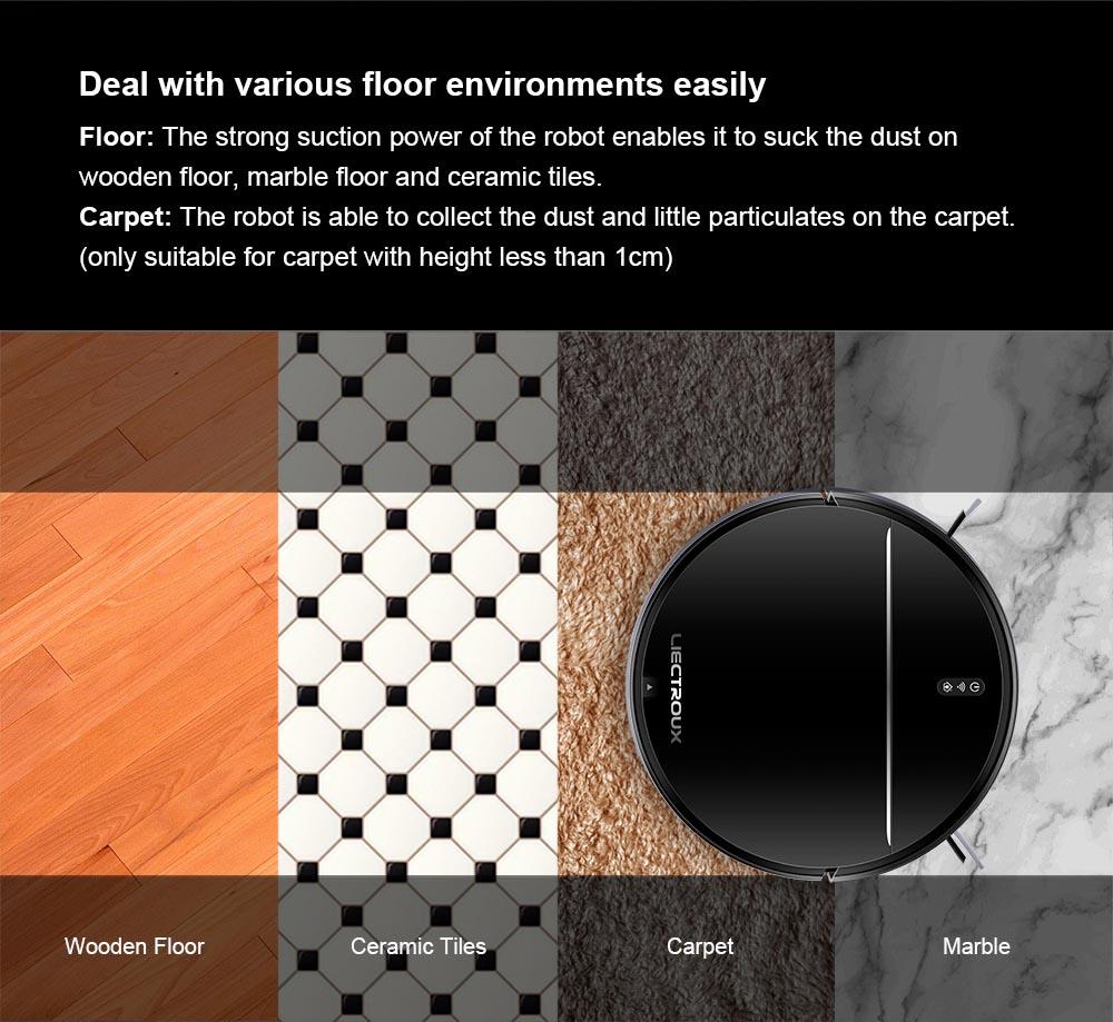 Refurbished Liectroux M7S Pro Robot Vacuum Cleaner Sweeping Vacuuming Mopping Integrated  2D Map Navigation, 4400mAh Battery, Run 110mins - Black